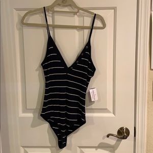 Navy blue striped bodysuit
